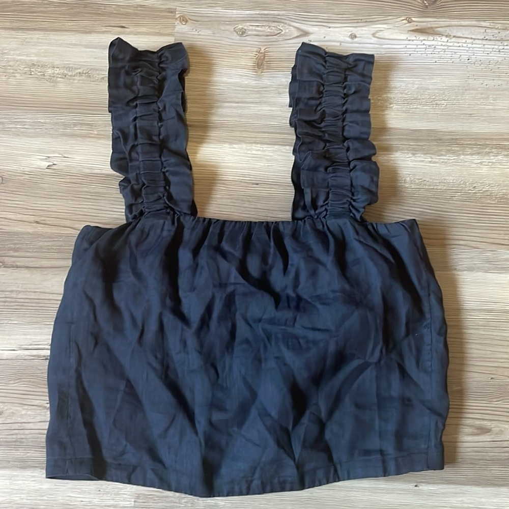 Frame Ruffle Strap Sleeveless Top Black womens XS Feminine Lightweight Lined - Picture 5 of 12